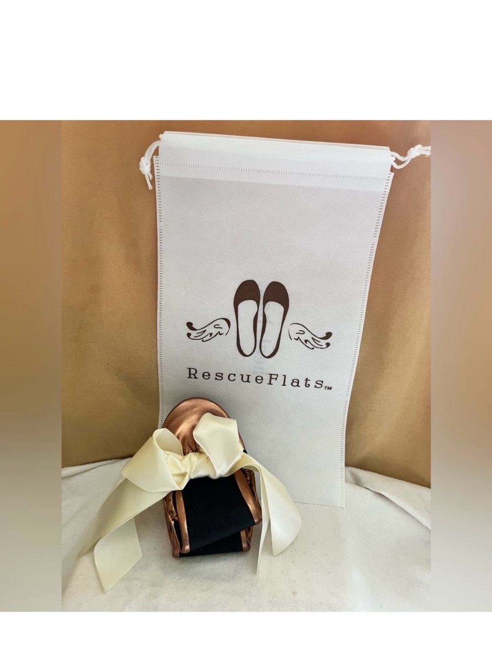 Rescue Flats Rose Gold Fashion Flats With Shoe Storage Bag